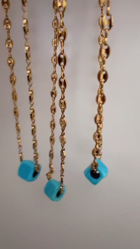 Glass Cube Turquoise Necklace
